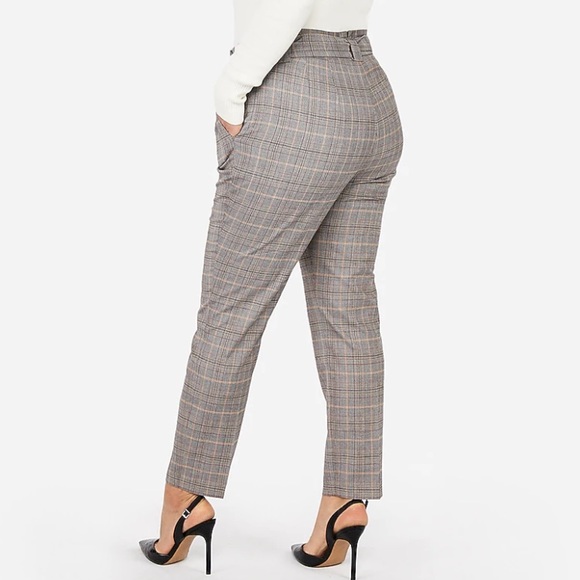 🆕✒️EXPRESS High Waisted Plaid Sash Tie Ankle Pant - Picture 4 of 9